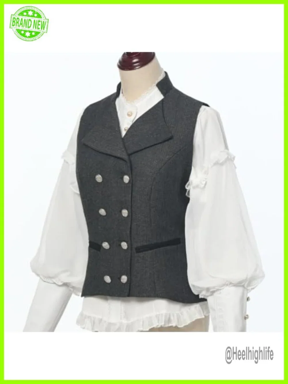 Vintage Suit Vest Tweed Slim Fit V-Neck Double Breasted Sleeveless Blazer